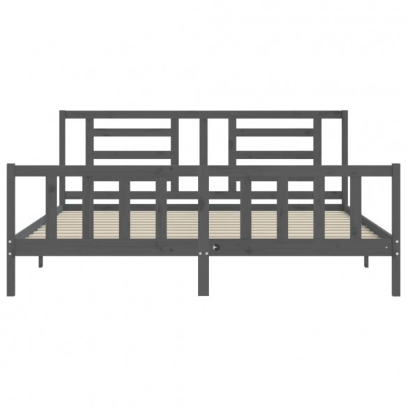 Lit avec tête de lit gris 200x200 cm bois massif