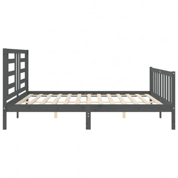 Lit avec tête de lit gris 200x200 cm bois massif