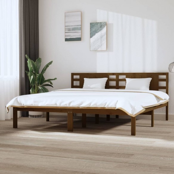 Lit Marron miel Bois de pin massif 200x200 cm