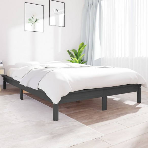 Lit Gris 135x190 cm Bois de pin massif Double