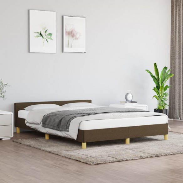 Lit avec tête de lit Marron foncé 140x200 cm Tissu