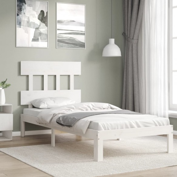 Lit et tête de lit blanc 100x200 cm bois massif