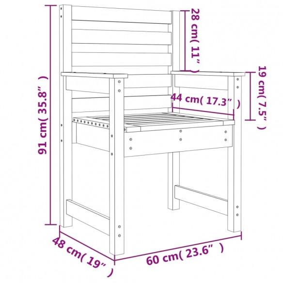 Chaises de jardin 2 pcs gris 60x48x91 cm bois massif de pin