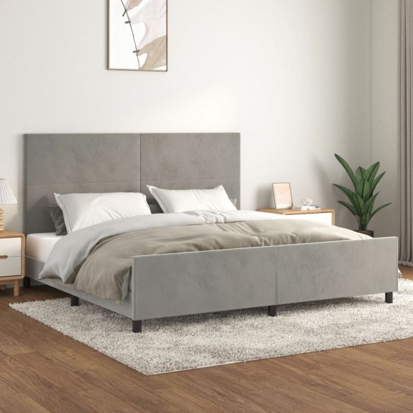 Lit avec tête de lit Gris clair 200x200 cm Velours