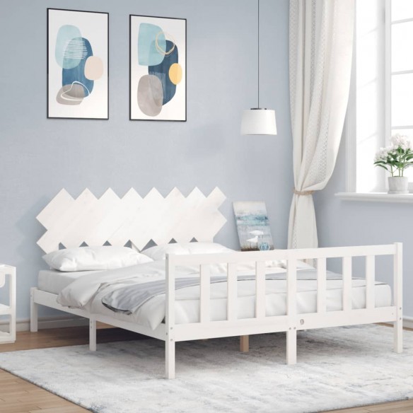 Lit avec tête de lit blanc 160x200 cm bois massif
