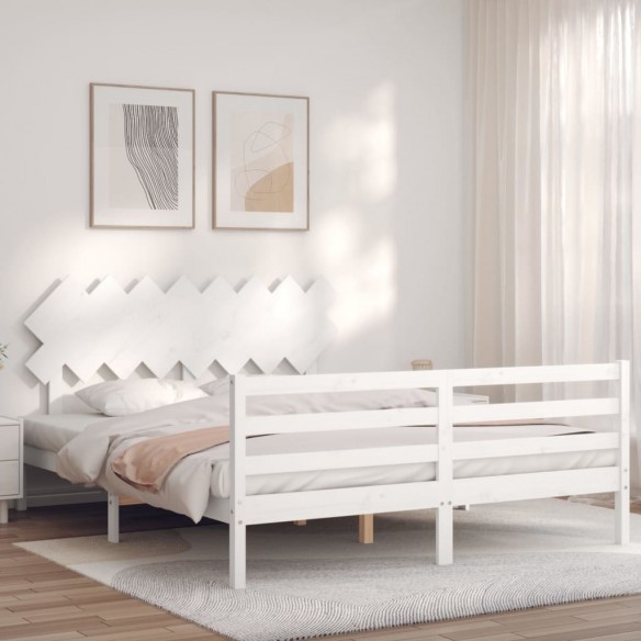 Lit avec tête de lit blanc 160x200 cm bois massif