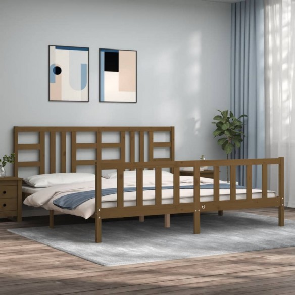 Lit avec tête de lit marron miel 200x200cm bois massif