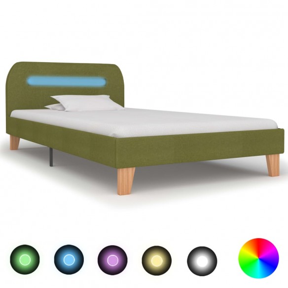 Lit avec LED Vert Tissu 90 x 200 cm