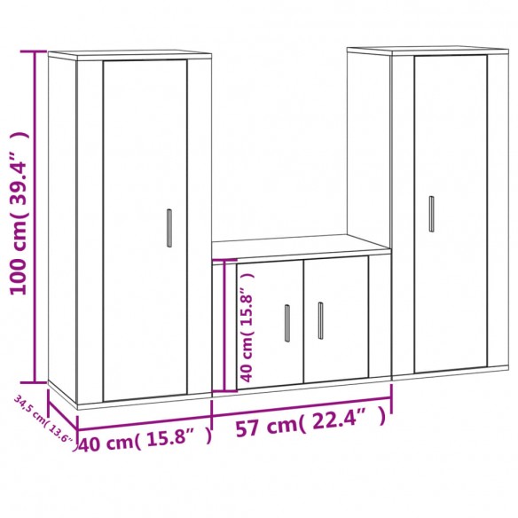 Ensemble de meubles TV 3 pcs Blanc 