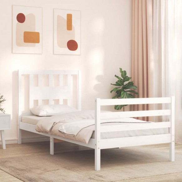 Lit avec tête de lit blanc 90x200 cm bois massif