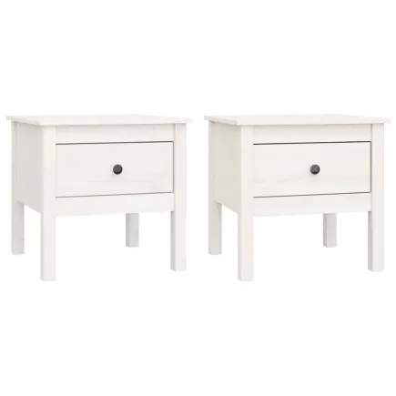 Tables d'appoint 2 pcs Blanc 50x50x49 cm Bois massif de pin 2