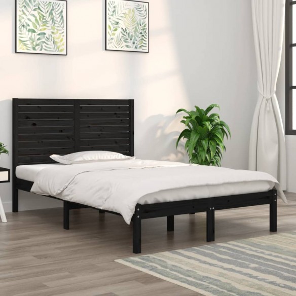 Lit Noir Bois massif 135x190 cm Double