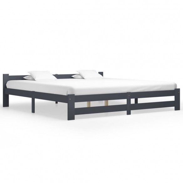 Lit Gris foncé Bois de pin massif 200x200 cm