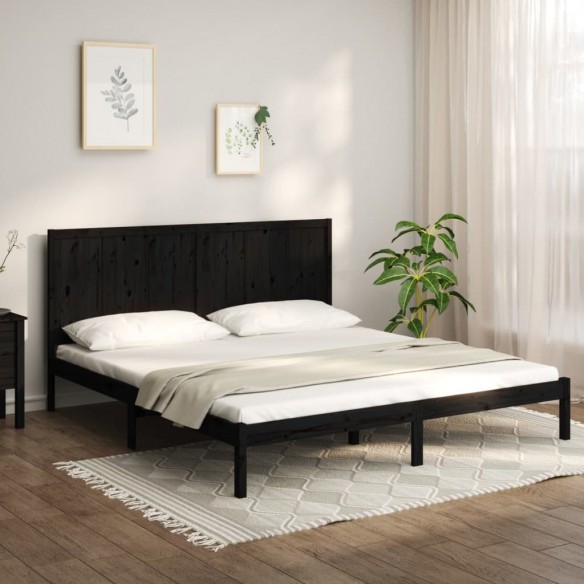 Lit Noir Bois de pin massif 200x200 cm