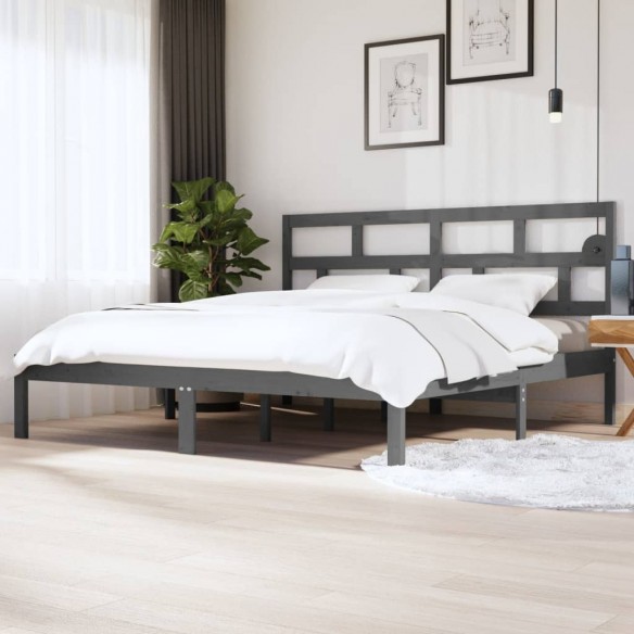 Lit Gris Bois de pin massif 200x200 cm