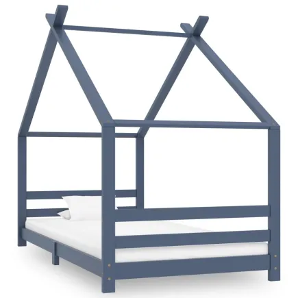 Lit d'enfant Gris Bois de pin massif 90x200 cm