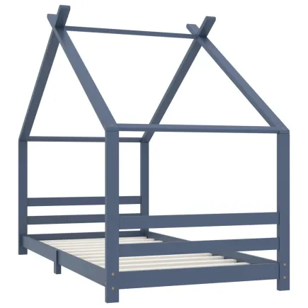 Lit d'enfant Gris Bois de pin massif 90x200 cm 2