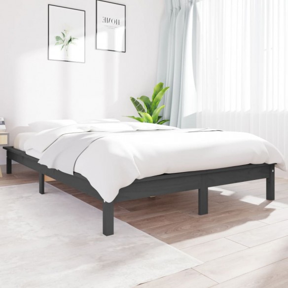 Lit Gris 140x190 cm Bois de pin massif