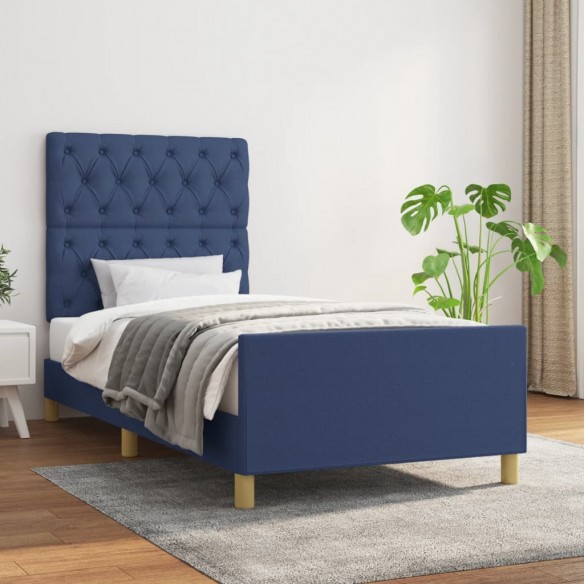 Lit avec tête de lit Bleu 80x200 cm Tissu