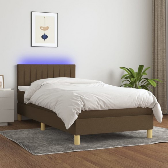 Lit et matelas et LED Marron foncé 90x200cm