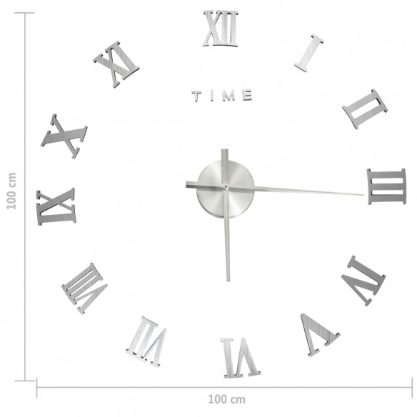 Horloge murale 3D Design moderne Argenté 100 cm XXL Horloge murale 3D Design moderne Argenté 100 cm XXL