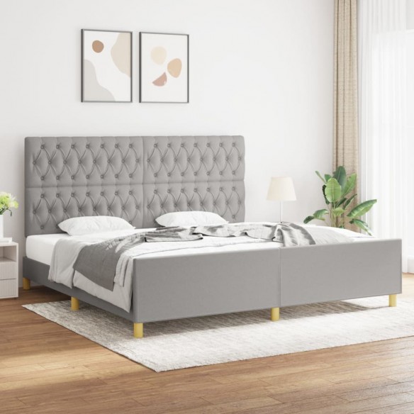 Lit avec tête de lit Gris clair 200x200 cm Tissu