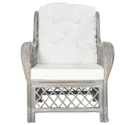 Canapé avec coussin Gris Rotin naturel et lin 2