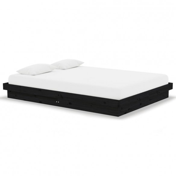 Lit Noir Bois massif 135x190 cm Double