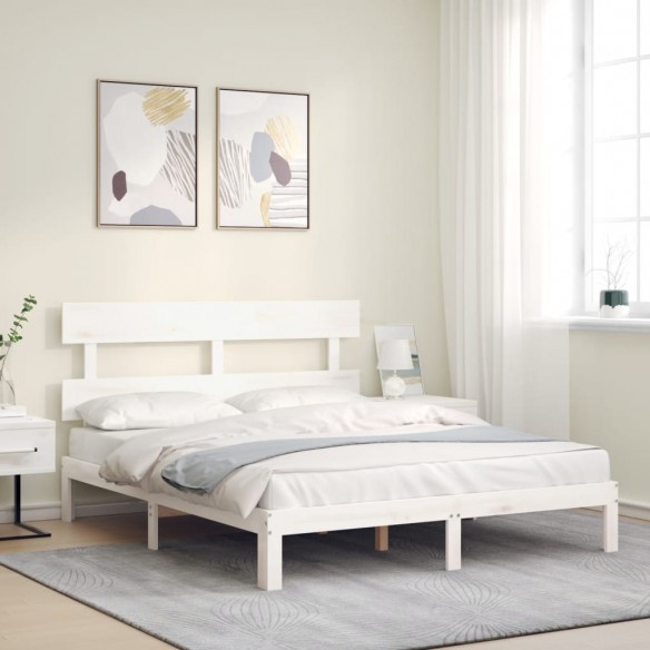 Lit avec tête de lit blanc 160x200 cm bois massif