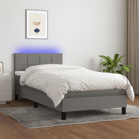 Lit avec matelas et LED Gris foncé 80x200cm