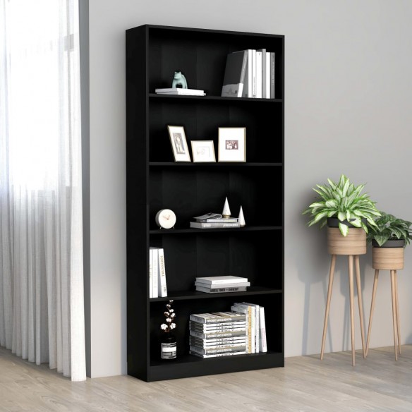 Bibliothèque à 5 niveaux Noir 80x24x175 cm Aggloméré