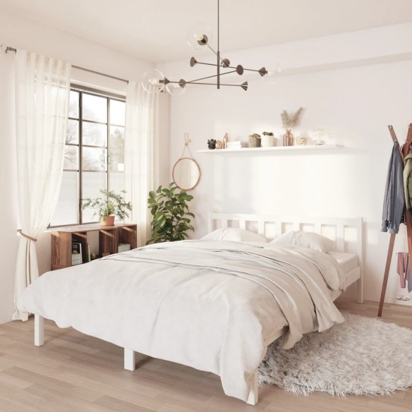 Lit Blanc Bois de pin massif 140x200 cm