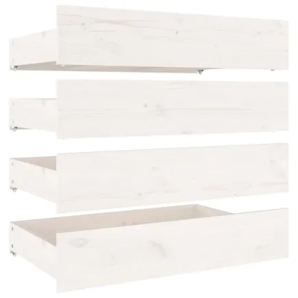 Tiroirs de lit 4 pcs Blanc Bois de pin massif 2