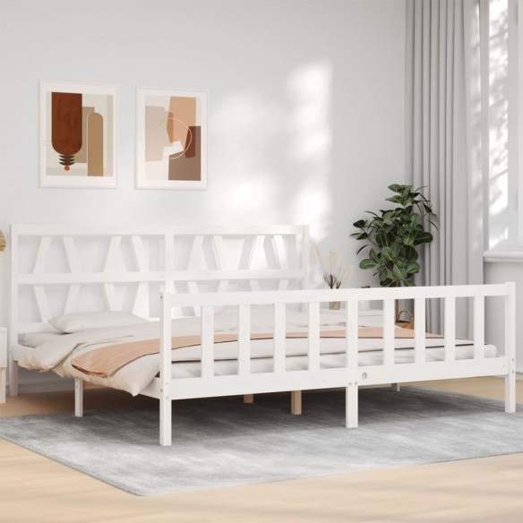 Lit avec tête de lit blanc 200x200 cm bois massif