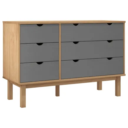 Commode OTTA marron et gris 111x43x73,5 cm bois de pin massif 2