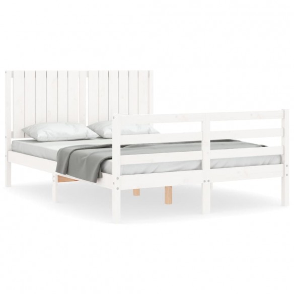 Lit avec tête de lit blanc 140x190 cm bois massif