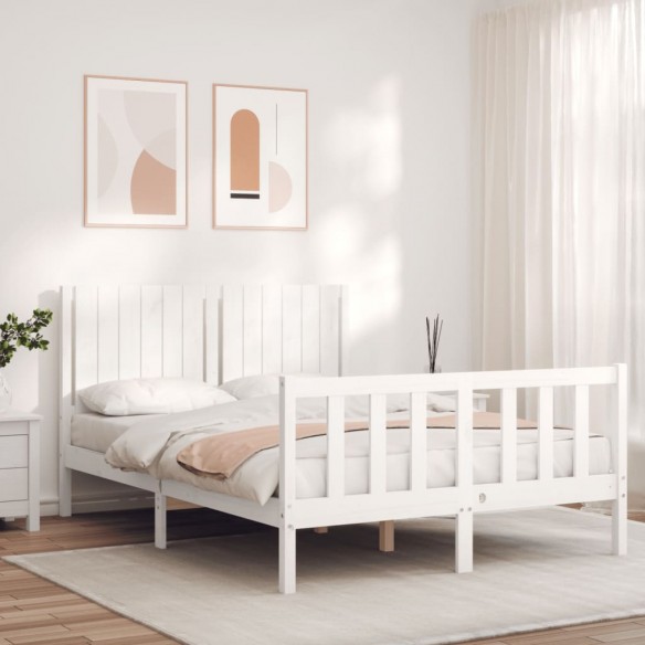 Lit avec tête de lit blanc 140x190 cm bois massif