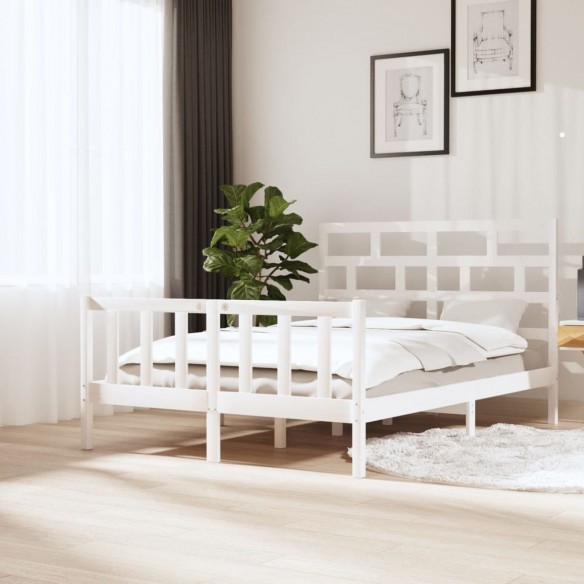 Lit Blanc Bois de pin massif 140x200 cm