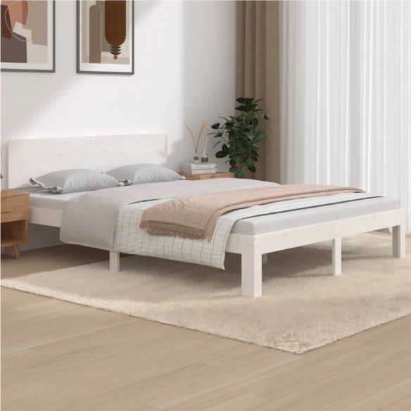 Lit Blanc Bois de pin massif 140x190 cm