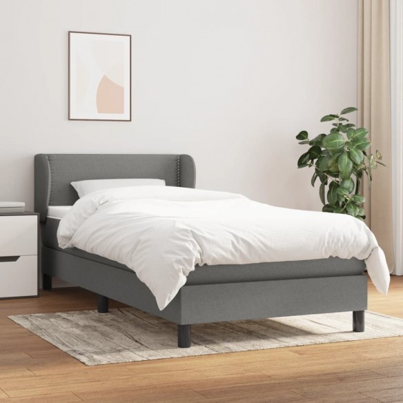Lit et matelas Gris foncé 90x190 cm Tissu