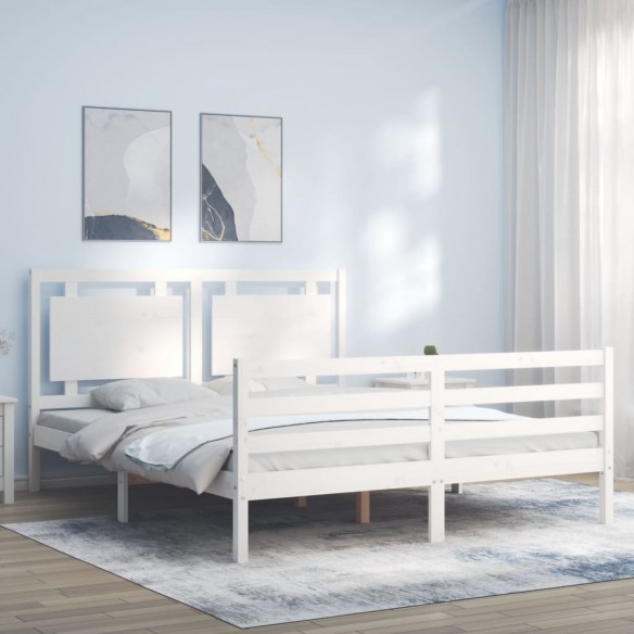 Lit avec tête de lit blanc 160x200 cm bois massif