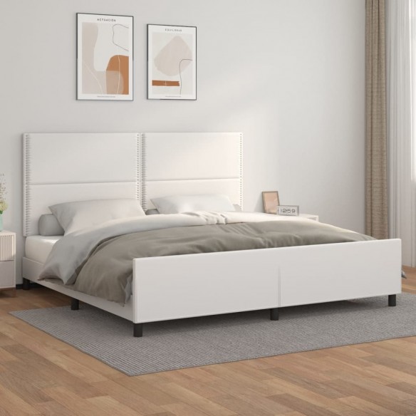 Lit avec tête de lit Blanc 200x200 cm Similicuir