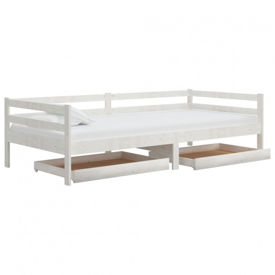 Tiroirs de lit 2 pcs Blanc Bois de pin massif