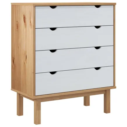 Commode OTTA Marron et blanc 76,5x39,5x90 cm Bois de pin massif 2