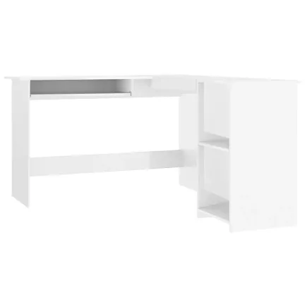 Bureau d'angle forme de L Blanc brillant 120x140x75cm Aggloméré 2