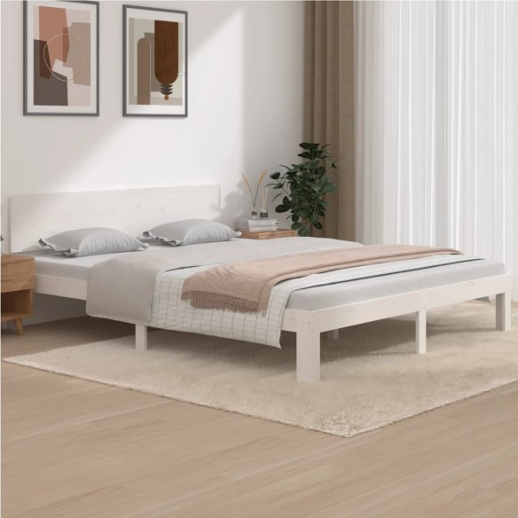 Lit Blanc Bois de pin massif 160x200 cm