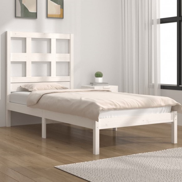 Lit Blanc Bois de pin massif 90x200 cm