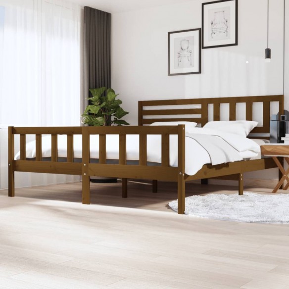 Lit Marron miel Bois massif 200x200 cm