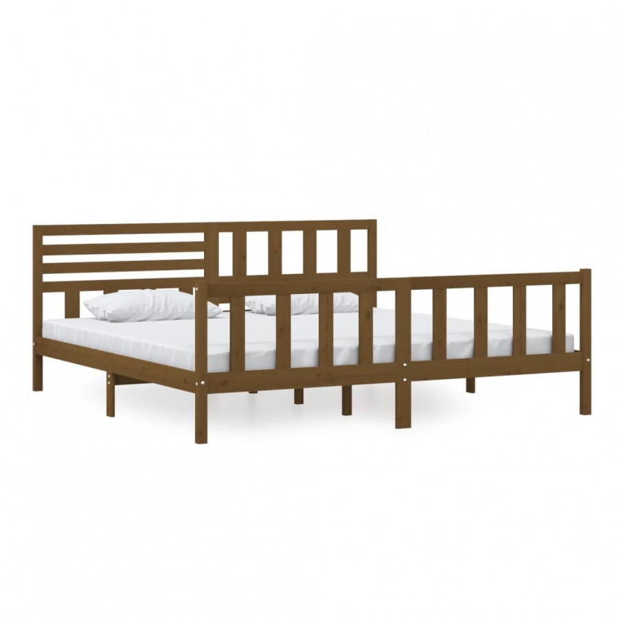 Lit Marron miel Bois massif 200x200 cm