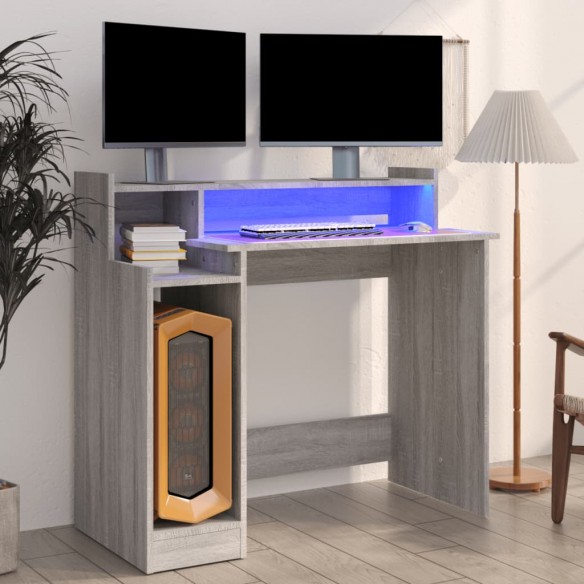 Bureau et lumières LED Sonoma gris 97x45x90cm 
